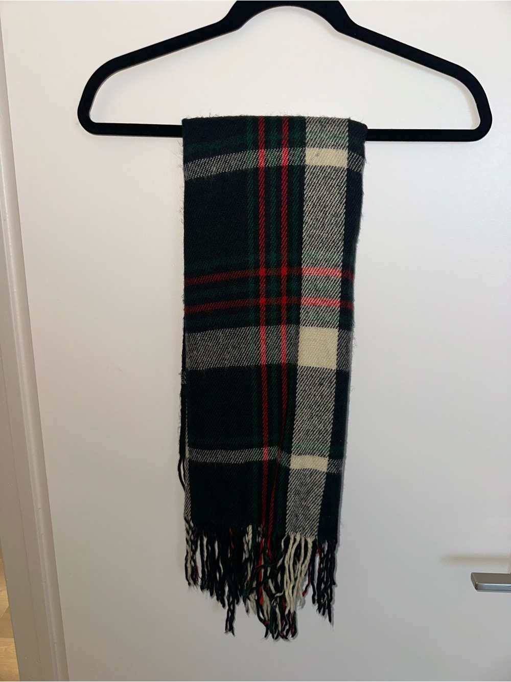 Abercrombie & Fitch Black, Green, Cream Plaid Fringe Scarf